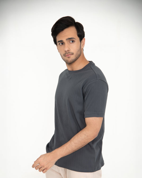 Mercerised Textured T-shirt - Forged Iron