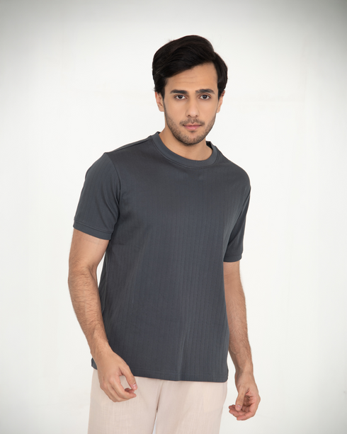 Mercerised Textured T-shirt - Forged Iron