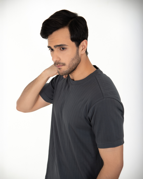 Mercerised Textured T-shirt - Forged Iron