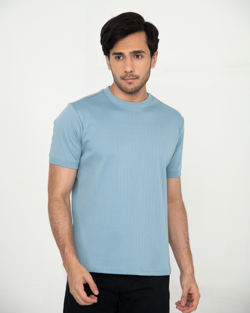 Mercerised Textured T-shirt - Smoke Blue