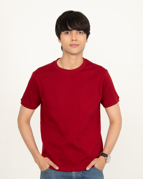 Mercerised Textured T-shirt - Winery