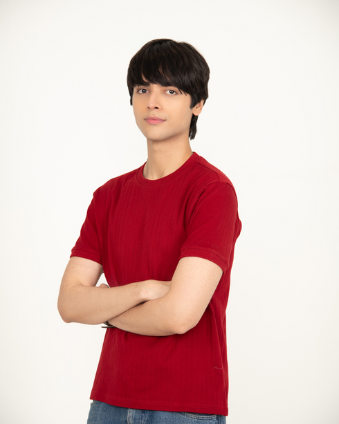 Mercerised Textured T-shirt - Winery