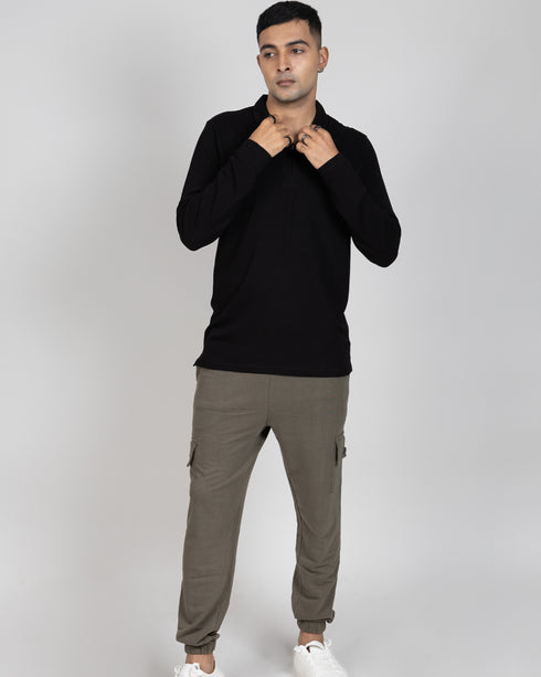 Full Sleeve Polo T-shirt - Jet Black