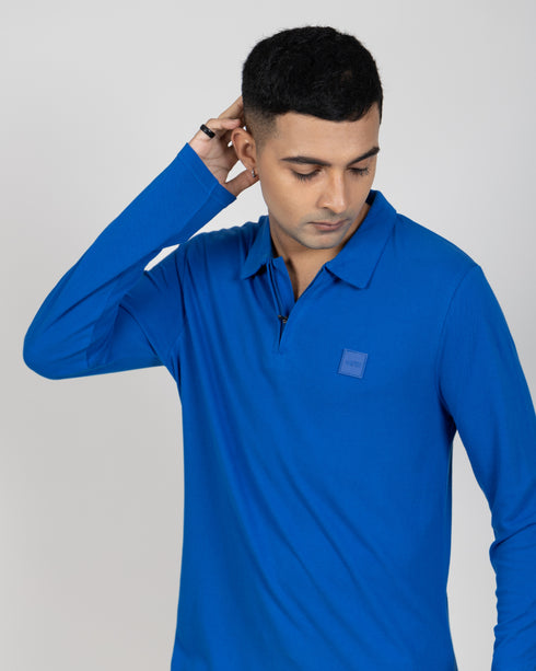 Full Sleeve Polo T-shirt - Pacific Blue