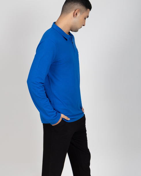 Full Sleeve Polo T-shirt - Pacific Blue