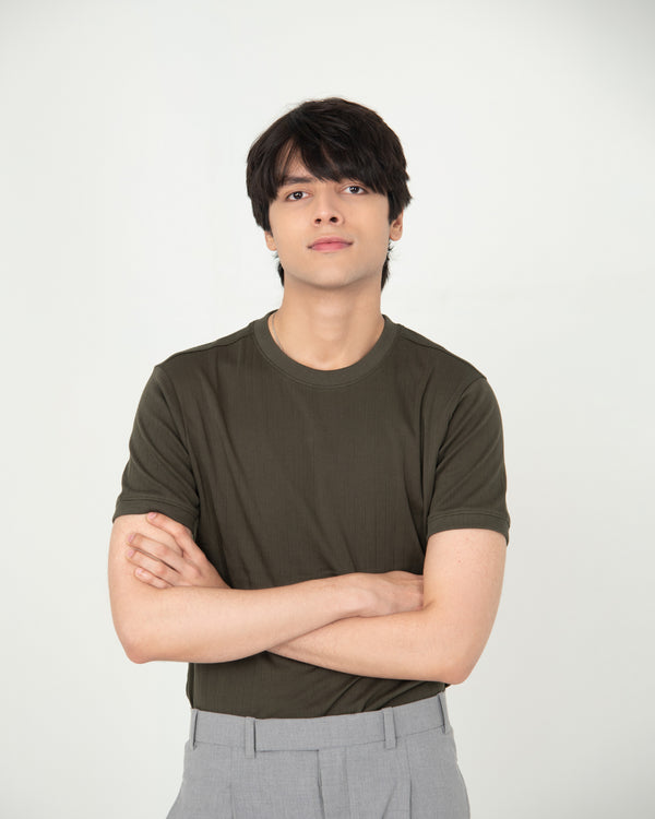 Mercerised Textured T-shirt - Forest Night