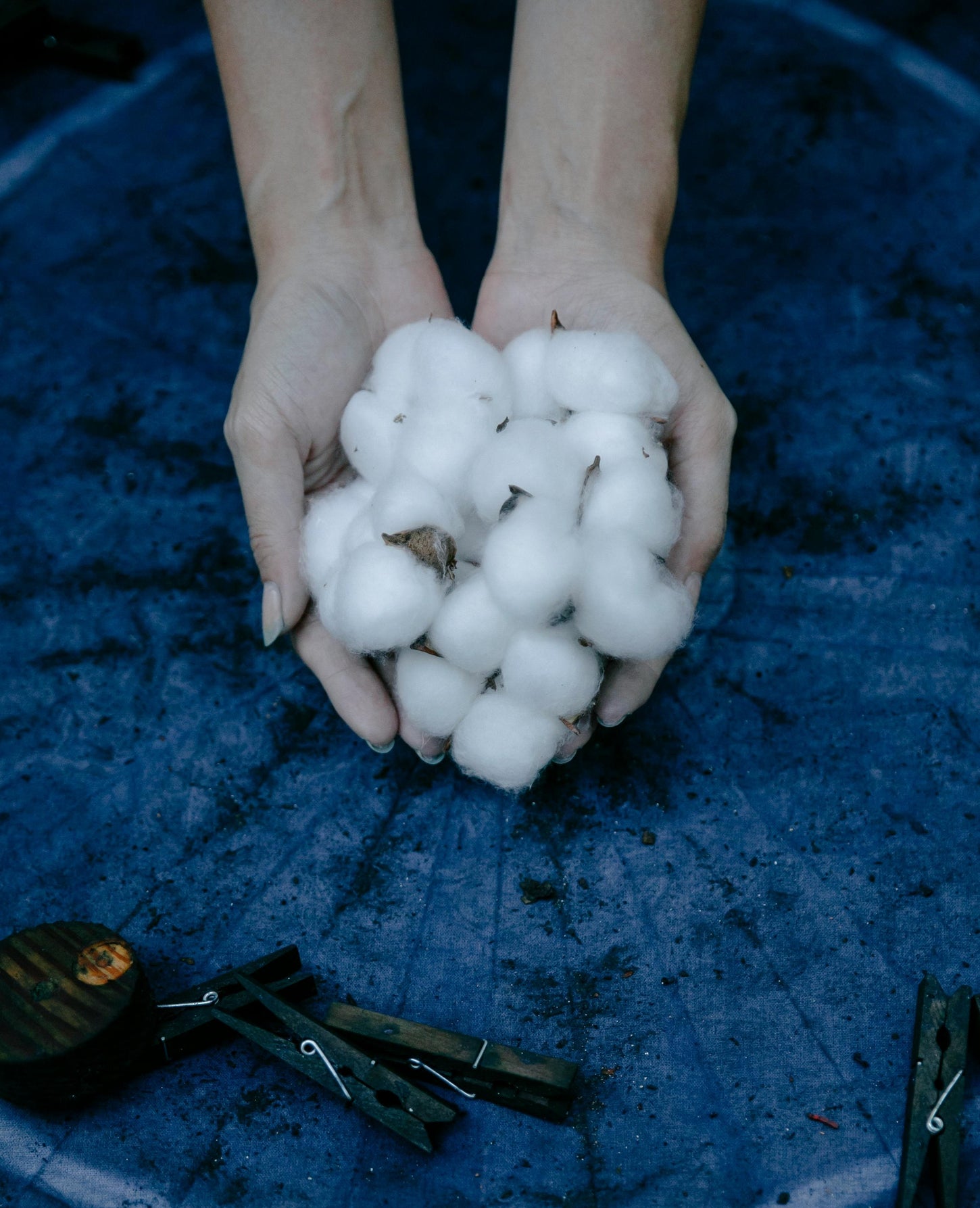 A person holding a fluffy bunch of white cotton balls in their hands, showcasing their soft texture and natural appearance